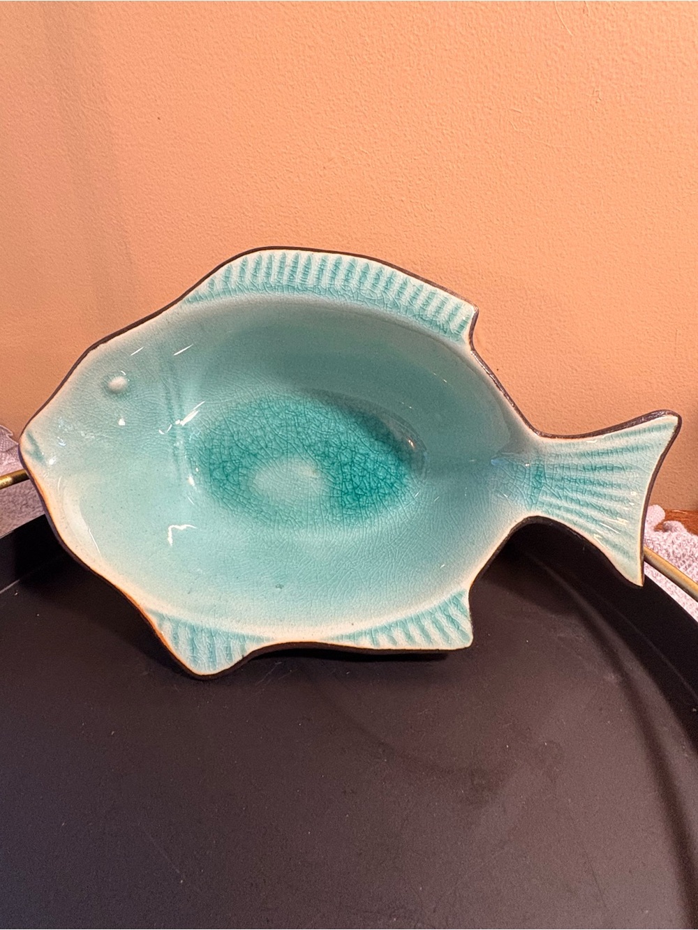 Ceramic Fish-Shaped Aquarium Trinket Dish- Turquoise